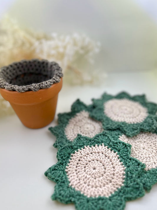 Crochet Coaster Pot Plant - Green