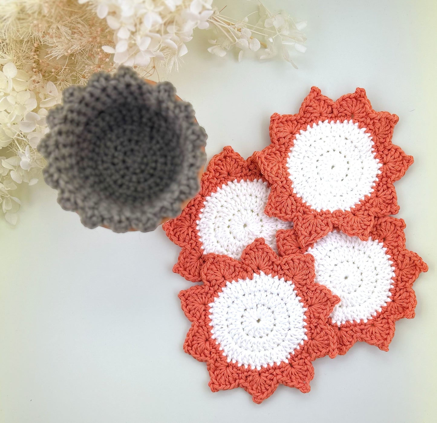 Crochet Coaster Pot Plant - Orange