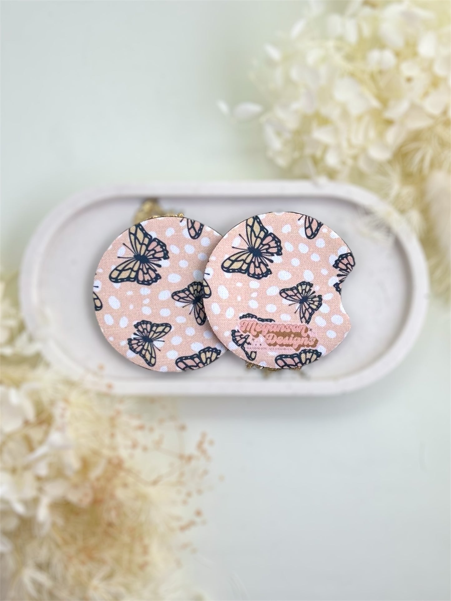 Pink Butterflies Car Coaster