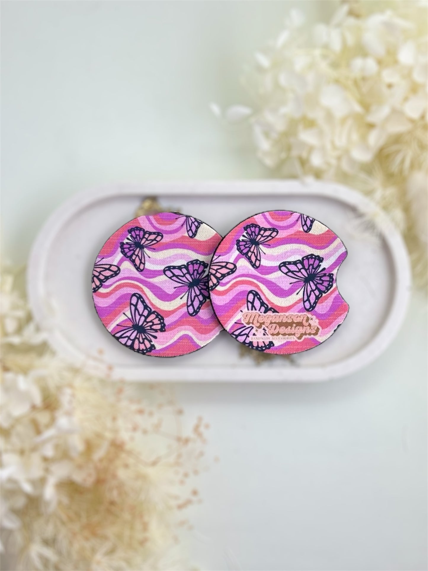 Purple Butterflies Car Coaster